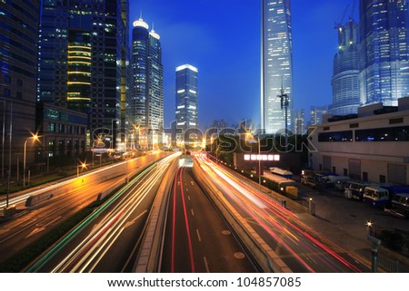 Shanghai Urban transport traffic rainbow  light trails