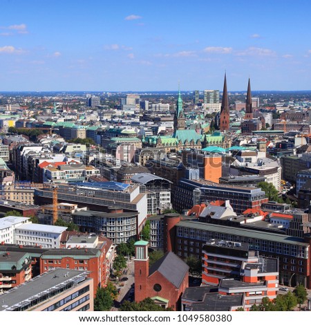 Hamburg, Germany - old town skyline aerial view. German city.
