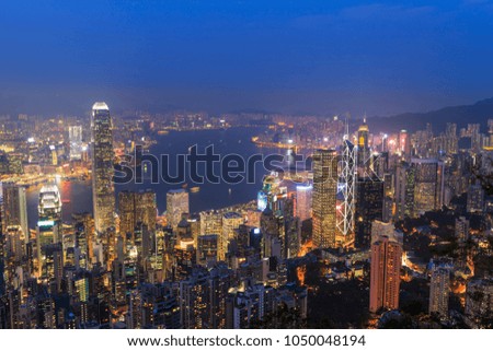Hong Kong viewpoint at victoria peak at night light