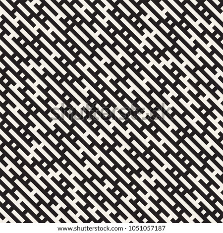 Vector seamless black and white lines maze pattern. Abstract geometric irregular stripes background design