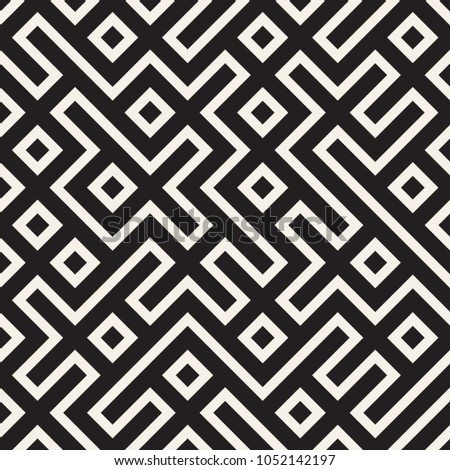 Stylish lines lattice. Ethnic monochrome texture. Abstract geometric background design. Vector seamless black and white pattern.