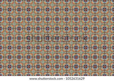 Raster seamless ceramic tile with colorful patchwork. Vintage blue, yellow and brown pattern in turkish style. Endless pattern can be used for ceramic tile, wallpaper, linoleum, textile.