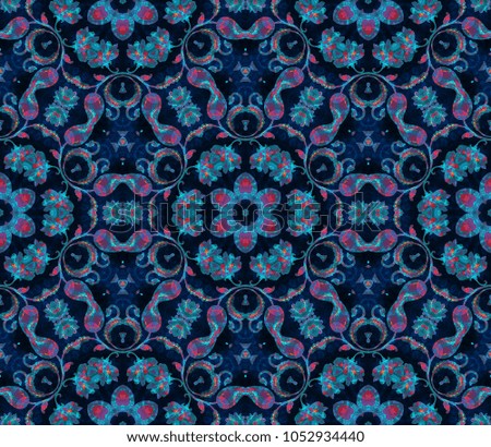 Seamless watercolor mandalas tile pattern. Vintage decorative element with mandala. Hand drawn background. Islam, arabic indian, ottoman motifs. Perfect for printing on fabric, textile.