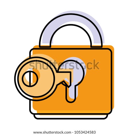 moved color key object inside close padlock security vector illustration
