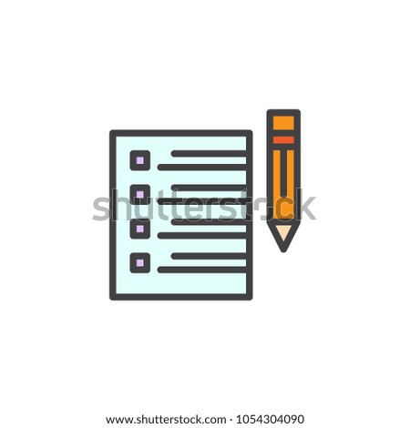Checklist and pen filled outline icon, line vector sign, linear colorful pictogram isolated on white. Report symbol, logo illustration. Pixel perfect vector graphics