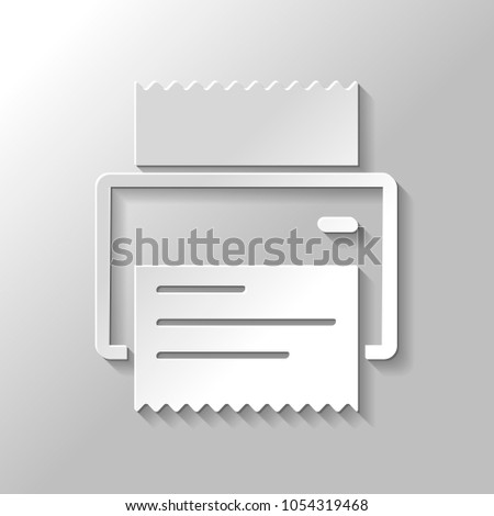 printer, receipt, simple icon. Paper style with shadow on gray background