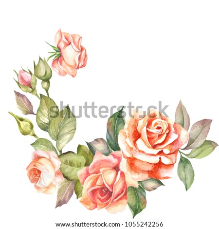 flowers garland with watercolor roses