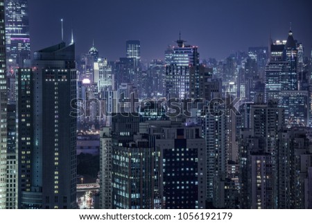 building exterior and cityscape in Shanghai at night