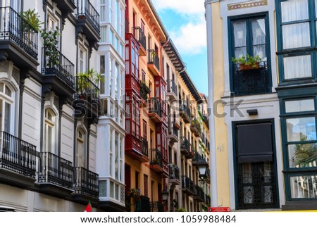 traditional houses of bilbao at old town, Spain