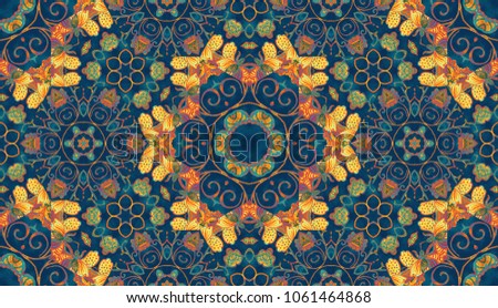 Colorful watercolor pattern. Oriental vintage carpet. Hand drawn floral abstract persian background. Textile ottoman motif. Tribal flores backdrop rug. For cushion cover, batik pillowcase