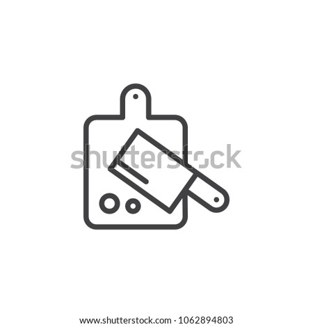 Cutting board and kitchen hatchet outline icon. linear style sign for mobile concept and web design. cooking simple line vector icon. Symbol, logo illustration. Pixel perfect vector graphics