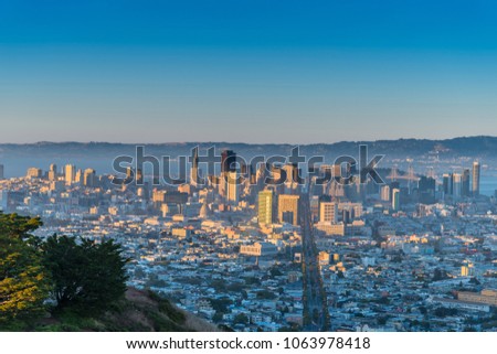Panoramic view of San Francisco downtown from Twin Peaks.