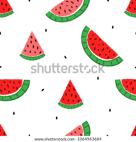 Seamless vector pattern with watermelon on a white background.