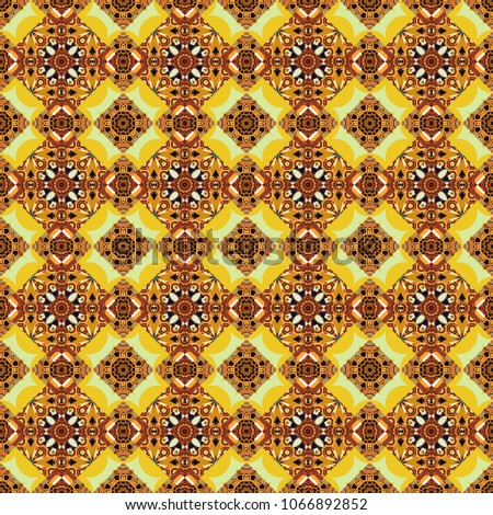 Vector illustration. Seamless pattern modern stylish tiling design with squares in brown, yellow and orange colors.
