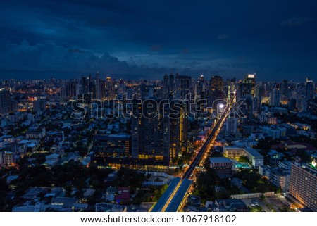 Night cityscape of Sukhumvit road, Bangkok Thailand