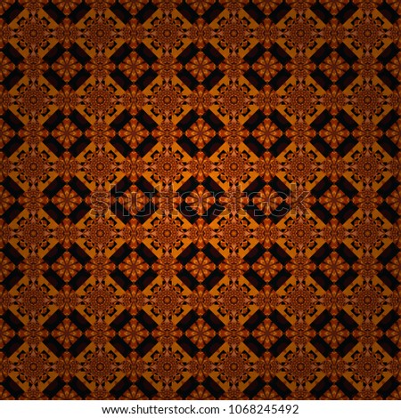 Portuguese tiles in orange, black and brown colors. Quatrefoil vector pattern. Tangled modern seamless pattern based on traditional patterns.