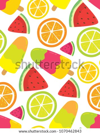 Color pattern with ice cream, citrus, watermelon. 