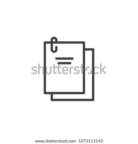 Documents stapled with a paper clip outline icon. linear style sign for mobile concept and web design. Script papers simple line vector icon. Symbol, logo illustration. Pixel perfect vector graphics