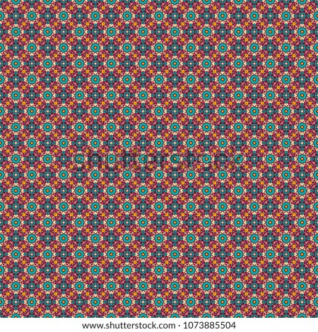 Ethnic geometric pattern in repeat. Fabric print. Seamless background, mosaic ornament, retro style. Design for prints on fabrics, textile, covers, paper, interior, patchwork, wrapping.