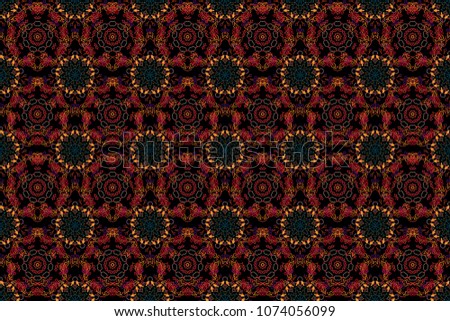 Oriental, ornament. Templates for carpets, textiles, wallpaper and any surface. Raster seamless pattern of red and orange ornament on a black background.