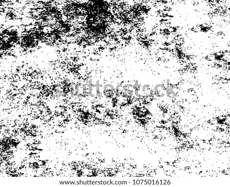 Abstract unreal black and white background. Grunge texture of chaotic pattern of spots, cracks, scratches. Futuristic monochrome element for design