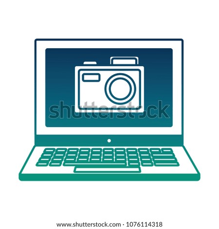 laptop with photo camera on screen social media app