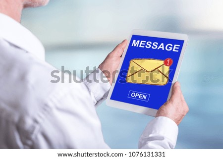 Tablet screen displaying a message concept