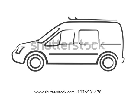 Car sketch outline. Minivan vector illustration.
