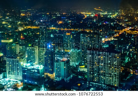 Bangkok top night view cityscape in the business disctrict