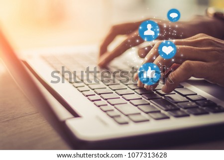 Businesswoman laptop using ,Social, media, Marketing concept.

