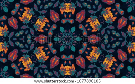 Colorful watercolor kaleidoscope mandala. Oriental vintage round snowflake pattern. Hand drawn abstract snow background. Mystic ottoman motif. Invitation, t-shirt print, wedding card. Tattoo element.