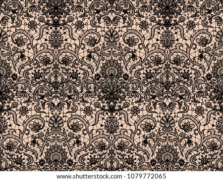 Seamless black lace background with floral pattern