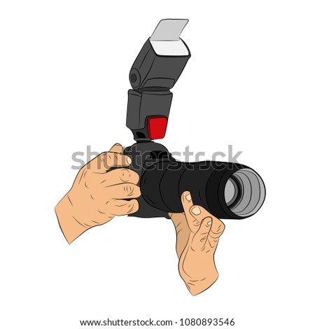 the hands shooting on camera vector drawing illustration