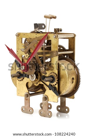 image of clock mechanism inside over white background