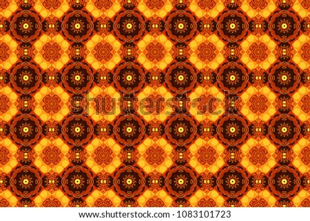 Endless pattern can be used for ceramic tile, wallpaper, linoleum, textile. Raster seamless ceramic tile with colorful patchwork. Vintage yellow, brown and orange pattern in turkish style.