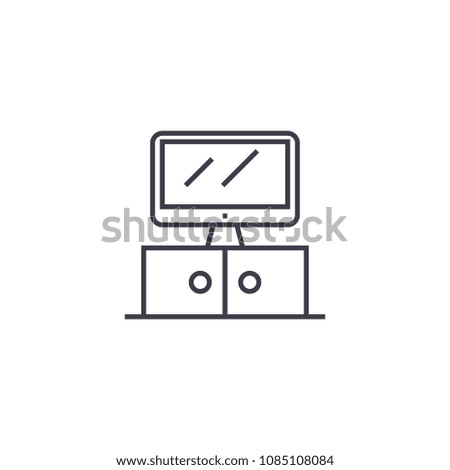 tv on a nightstand vector line icon, sign, illustration on background, editable strokes