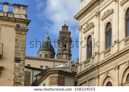 Italy, Sicily, Caltagirone (Catania Province), Baroque cathedral, bell tower