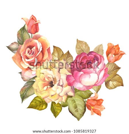watercolor roses and tulips.flowers bouquet