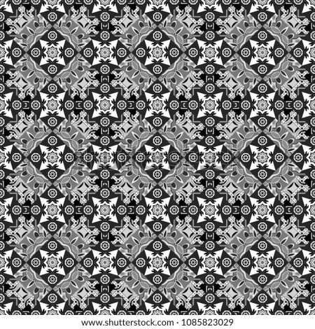 Native batik watercolor artistic gray, black and white seamless pattern. Vector illustration. Ethnic boho style. Seamless hand drawn tribal tiles texture.