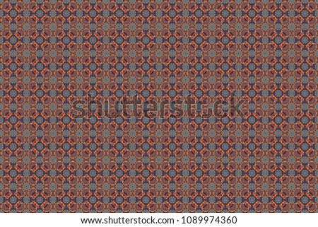 Carpet with ethnic ornament. Motley center in brown, blue and gray tones. Raster seamless pattern, luxurious colourful old design.