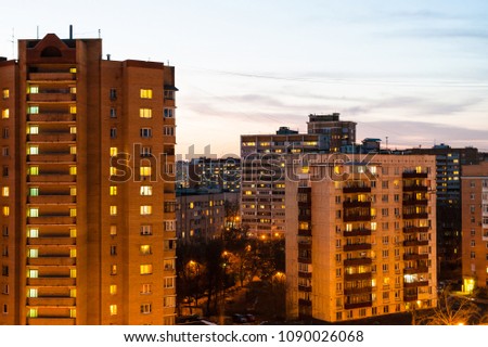 residential houses in city in spring evening (Bolhaya Akademicheskaya street in Koptevo district of Moscow city )