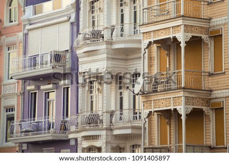 Row of wooden decorated facades in Istanbul, Turkey.
