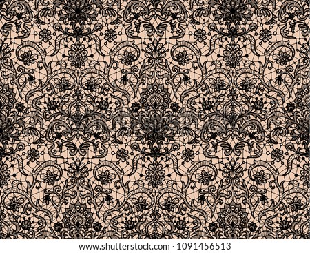 Seamless black lace background with floral pattern