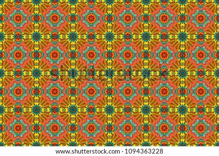 Wallpaper in the geometrical style. Graphic raster pattern. Abstract ornament. Blue, brown and orange texture. A seamless background.