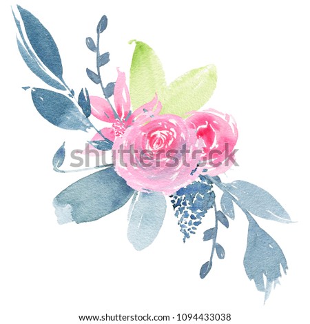 Watercolor hand painted flower wedding bouquet isolated on white background. Floral illustration arrangement. Botanical art