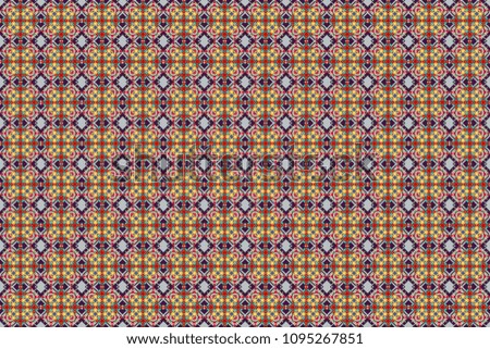 Raster colorful symmetrical seamless pattern for textile, tiles and design in gray, yellow and red tones.