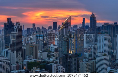 scenic of twilight sky cityscape urban building background and closeup