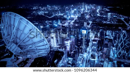 Satellite signal receiver over the city