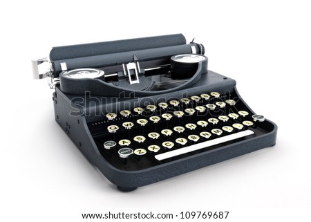 Retro vintage typewriter side view on a white background