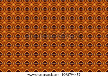 Seamless background. Raster illustration. Maximal element tiles geometric seamless pattern in orange, black and brown colors.